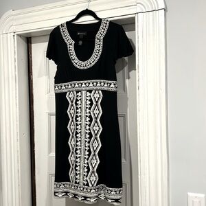 INC Black Dress W White Embroidery